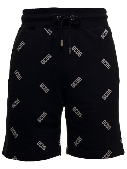 Black Cotton Bermuda Shorts with allover Logo Print GCDS Price | Gaudenzi  Boutique