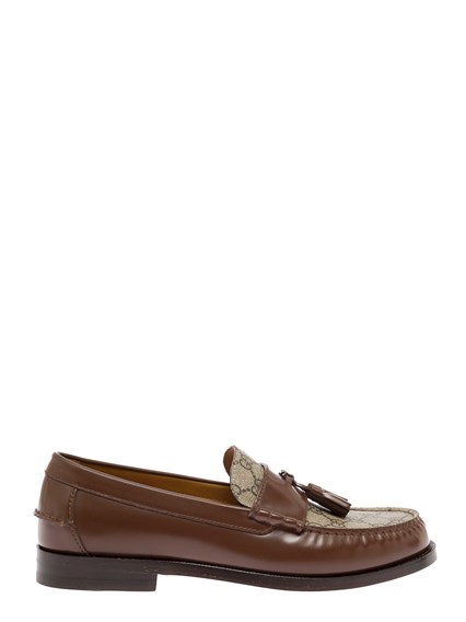 Mocassini in Pelle Marrone e Tessuto GG Supreme Gucci Uomo GUCCI Prezzo |  Gaudenzi Boutique