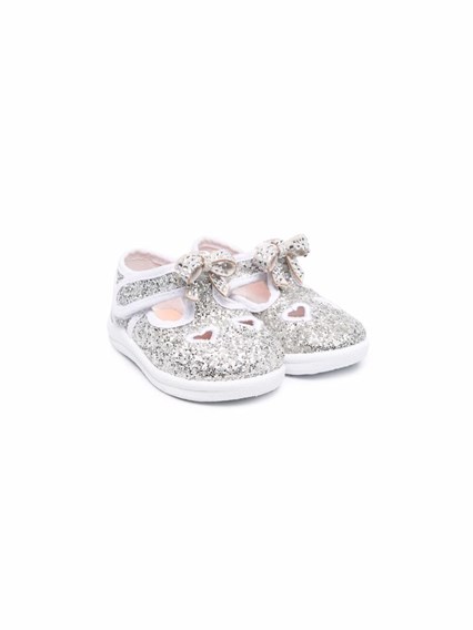 silver glitter flat shoes