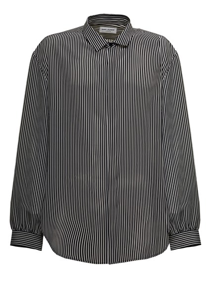 black and white striped silk shirt