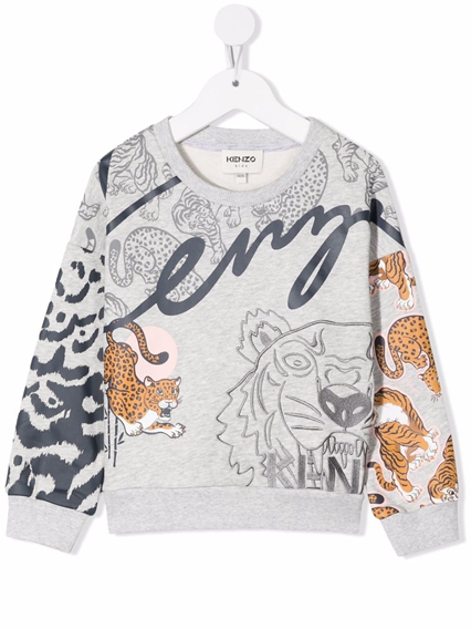 Felpa Grigio Melange in Cotone Stampato Kenzo Kids Bambina KENZO KIDS  Prezzo | Gaudenzi Boutique