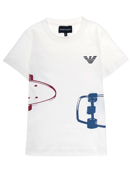 voedsel campagne Verrast Emporio Armani Kids Boy's White Cotton T-Shirt with Skate Print and Logo  EMPORIO ARMANI KIDS Price | Gaudenzi Boutique