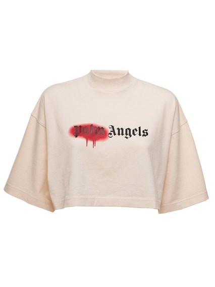T-Shirt Cropped in Cotone con Stampa Logo Palm Angels Donna Bianco  disponibile su Gaudenzi Boutique - IT