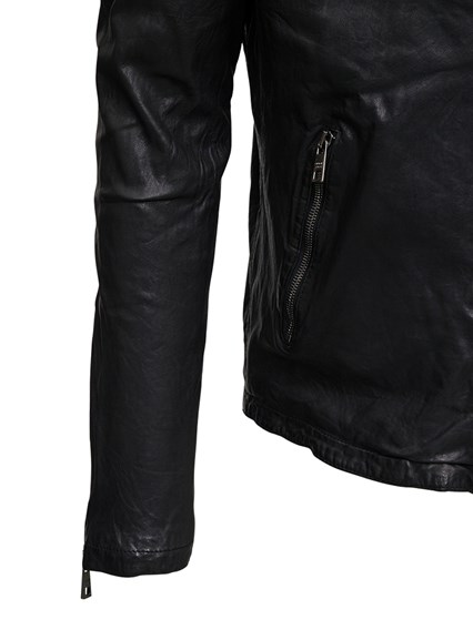 crew neck leather jacket