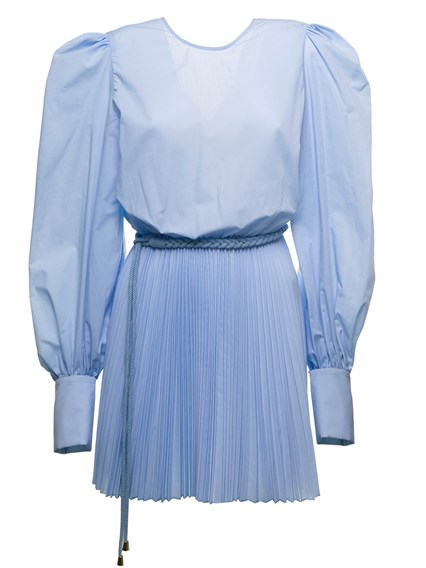 Light Blue Pleated Dress with Belt ...