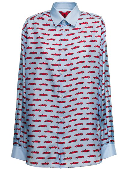Blue Silk Shirt with allover Car Print 
