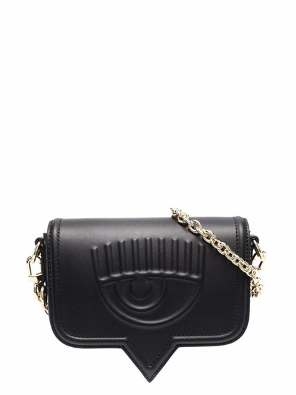 Runway Napoli - CHIARA FERRAGNI - BORSA A TRACOLLA CON LOGO IN RILIEVO  VERNICE NERA