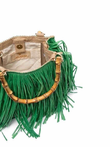 BORSA JUTA MEDIA RICOPERTA DI 3 STRATI DI FRANGE RAFIA Green available on  gaudenziboutique.com - RU