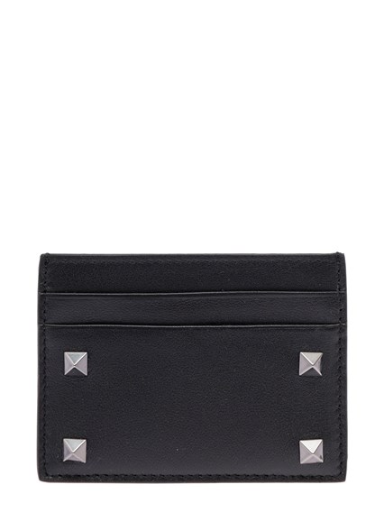 Valentino Garavani Man's Black Leather Card with Studs Detail Black available Gaudenzi Boutique - US