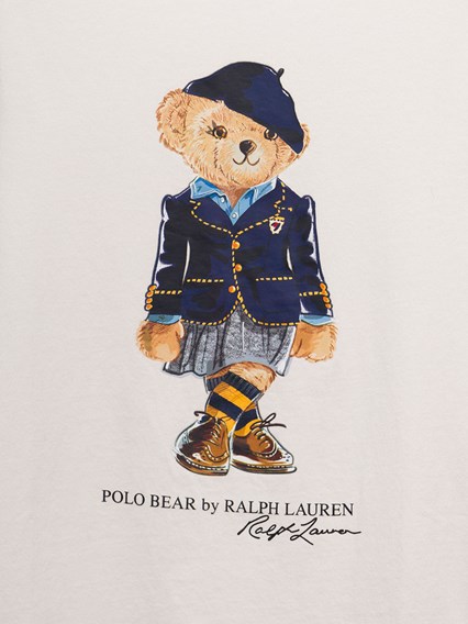Long-Sleeved White Cotton T-Shirt with Bear Print Polo Ralph Lauren Girl POLO  RALPH LAUREN KIDS Price | Gaudenzi Boutique