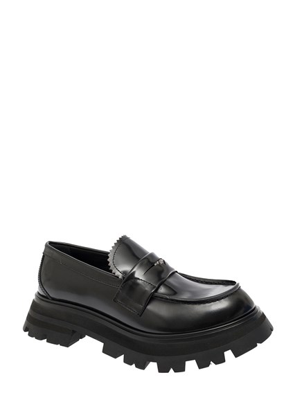black leather chunky loafers